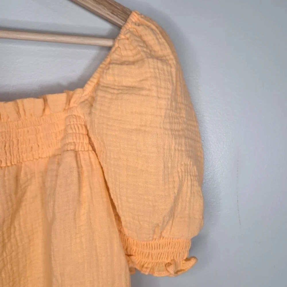 J.Crew NWT Cotton Peasant Top M Orange Smocked Puff Sleeve Cropped Blouse